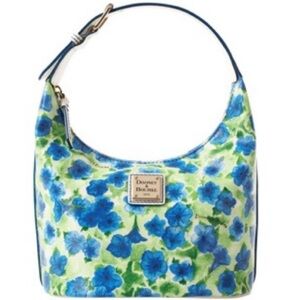 Dooney & Bourke Petunia Watercolor Floral Hobo Shoulder Bucket Bag Blue Green